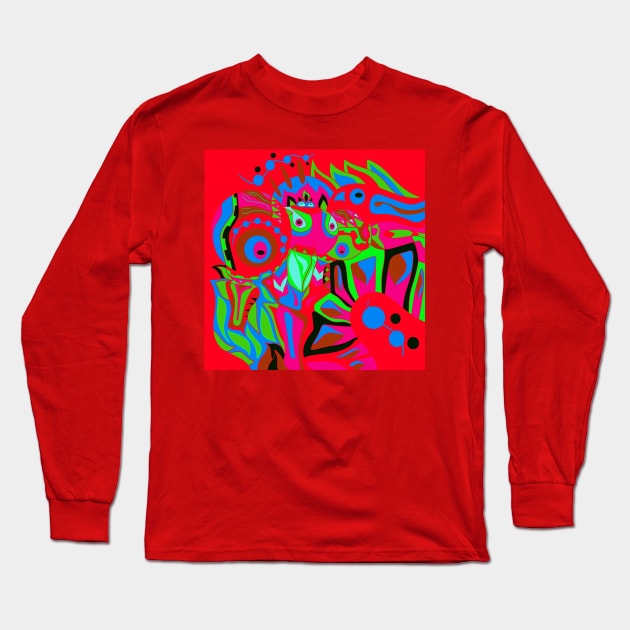 dogu the crimson alien knight in ecopop patterns Long Sleeve T-Shirt by jorge_lebeau